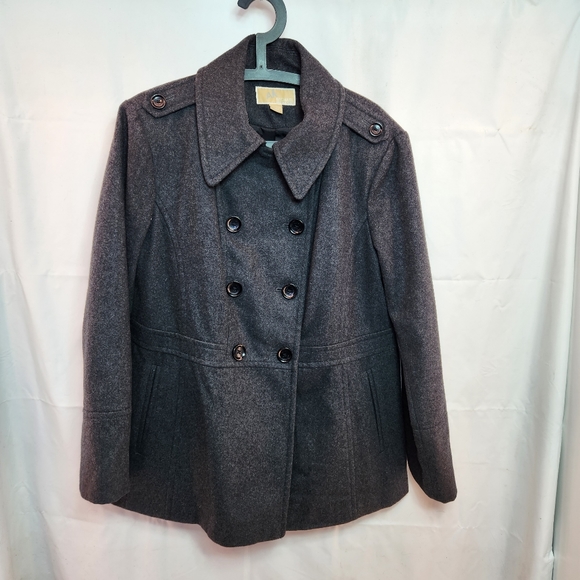 MICHAEL KORS Womens Double Chested 60% Wool Blend Pea Coat Sz XL Grey - Picture 2 of 9